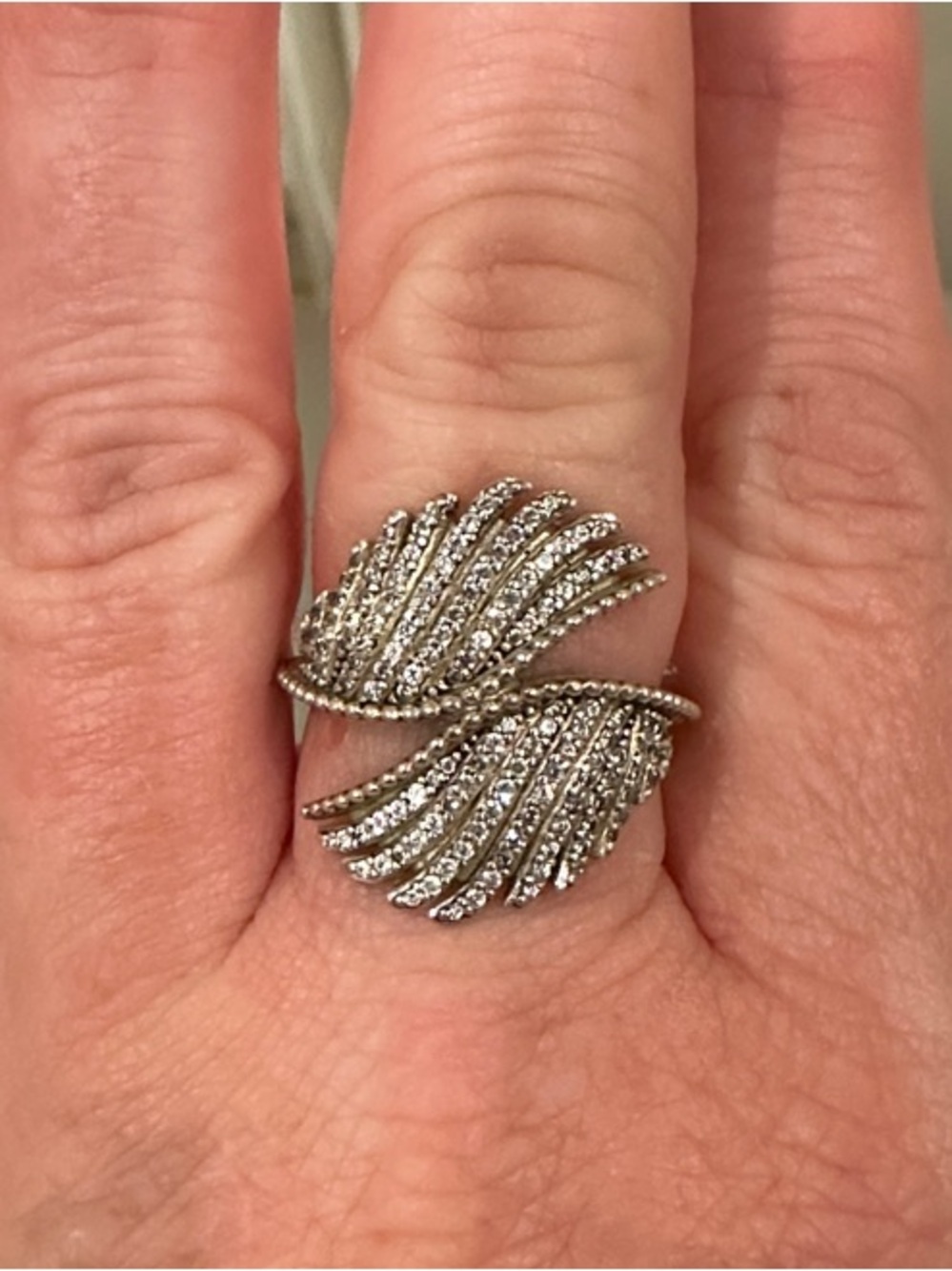henri bendel Silver Pavé Leaf Wrap Ring